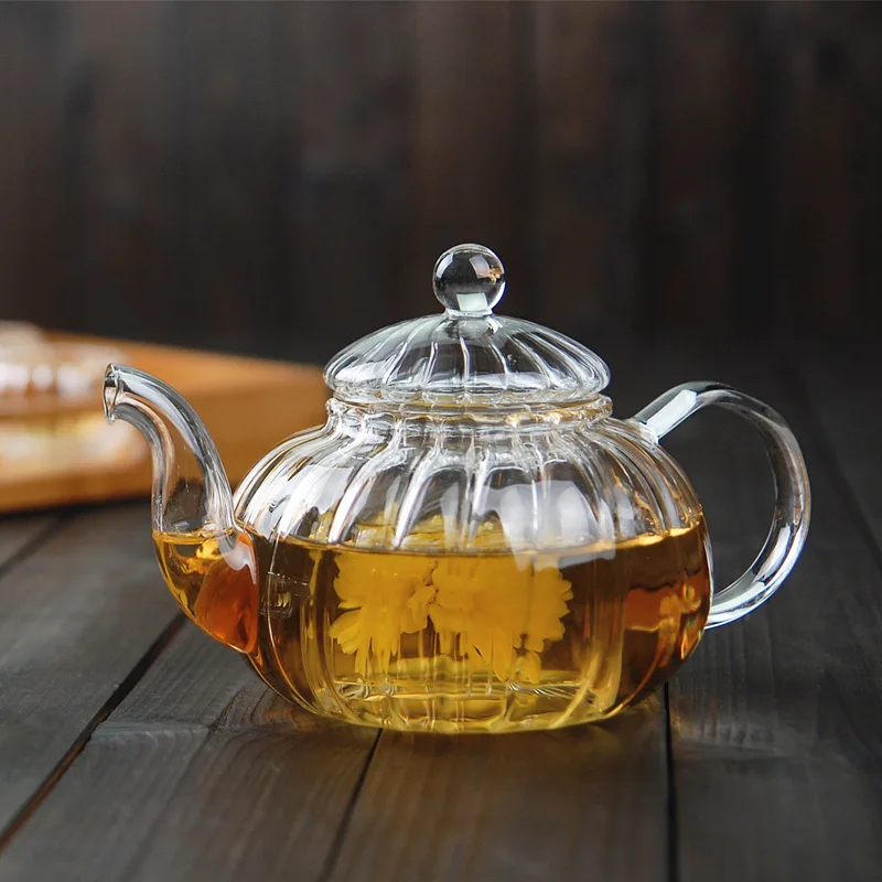 Herbal Wellness Supplement - 600ml Striped pumpkin shape flower teapot
